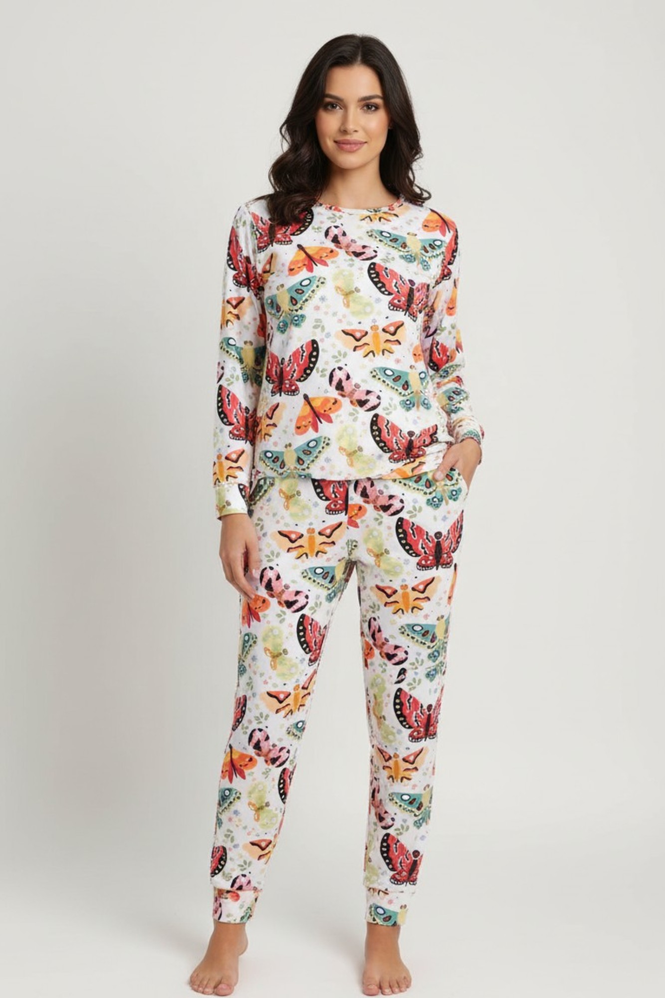 Pijama Mariposas Piel de Durazno Largo