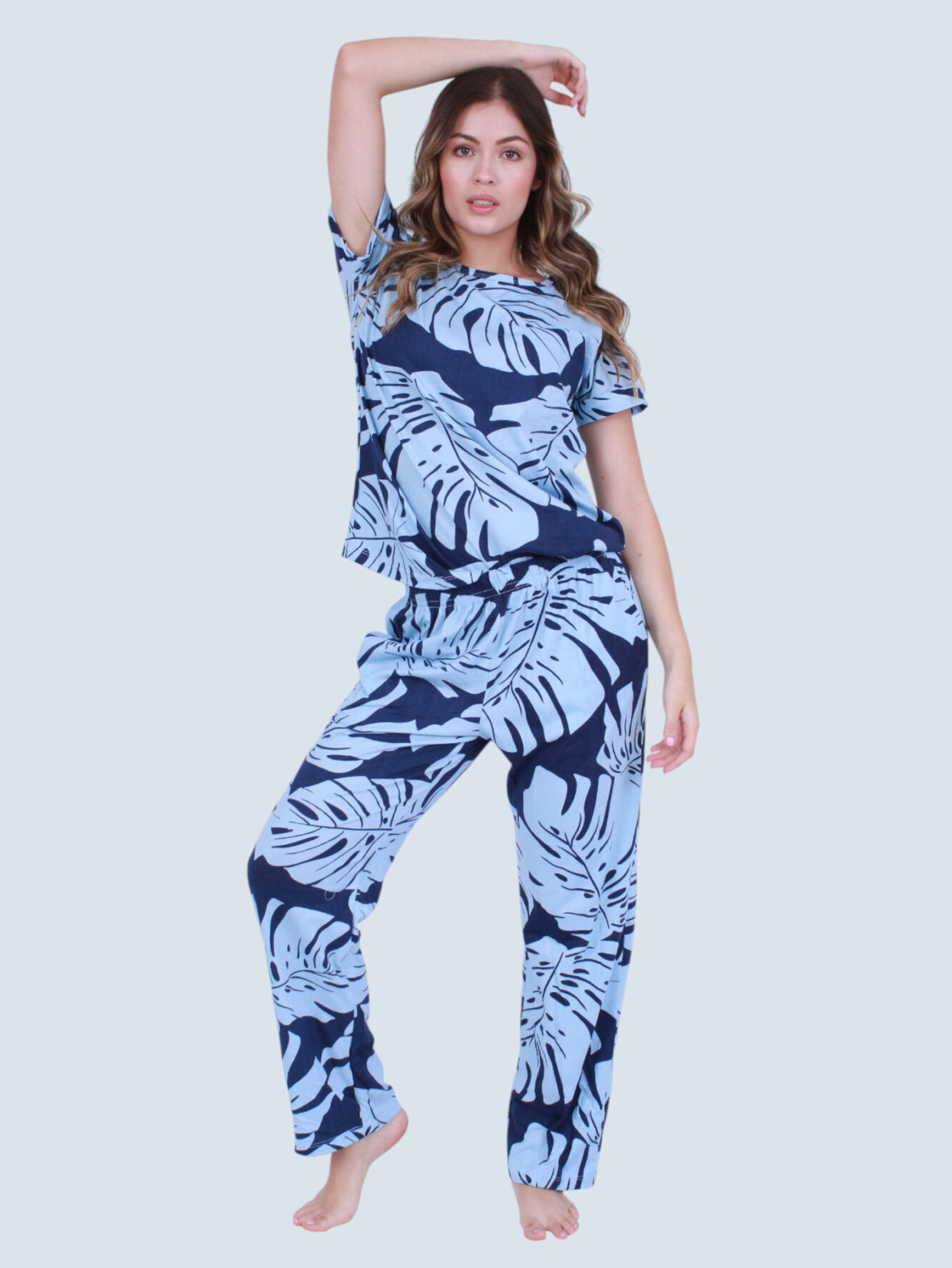 Pijama Hojas Azul 100% Algodón