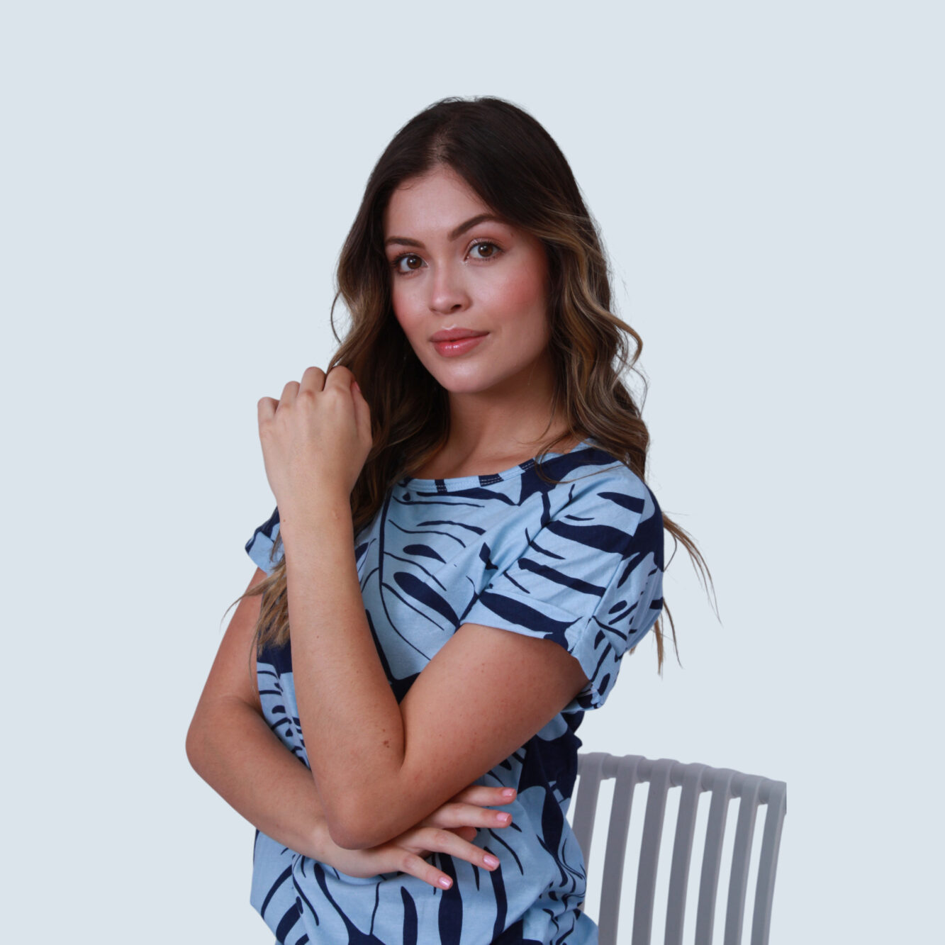 Pijama Hojas Azul 100% Algodón - Image 3