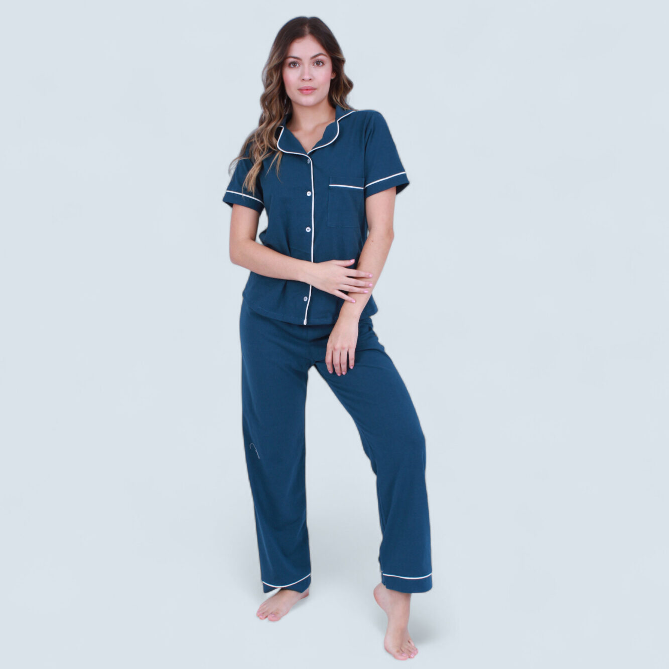 Pijama Algodón Azul Largo