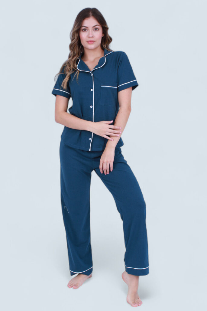 Pijama Algodón Azul Largo