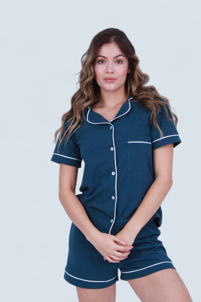 Pijama Algodón Azul Corta