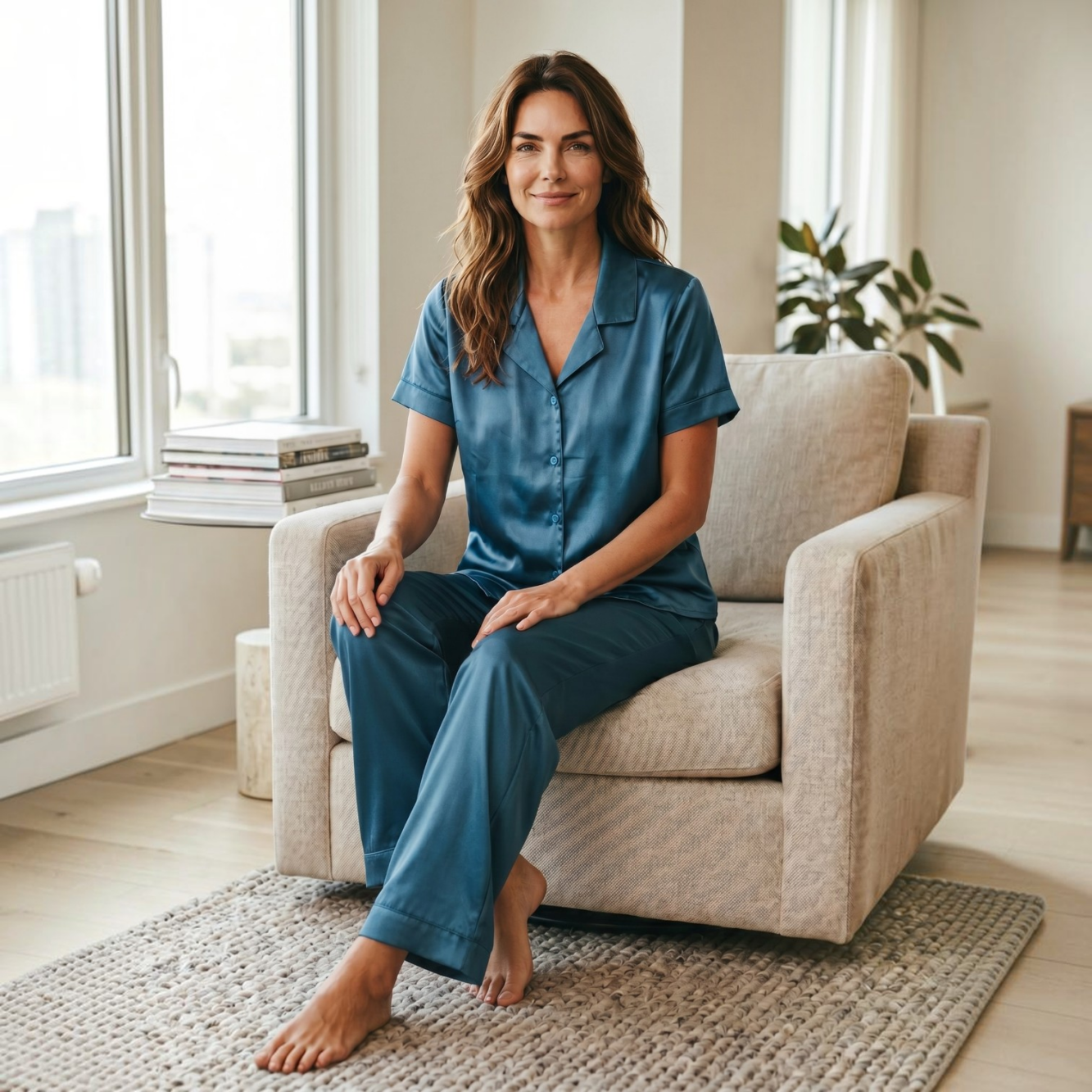 Pijama Satín Azul