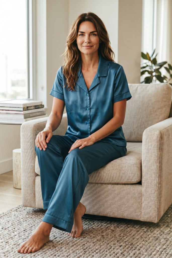 Pijama Satín Azul