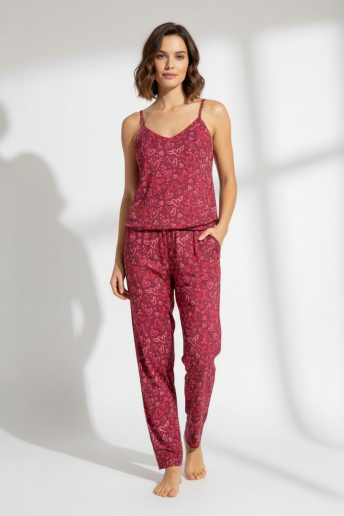 Pijama piel de durazno corazones rojos