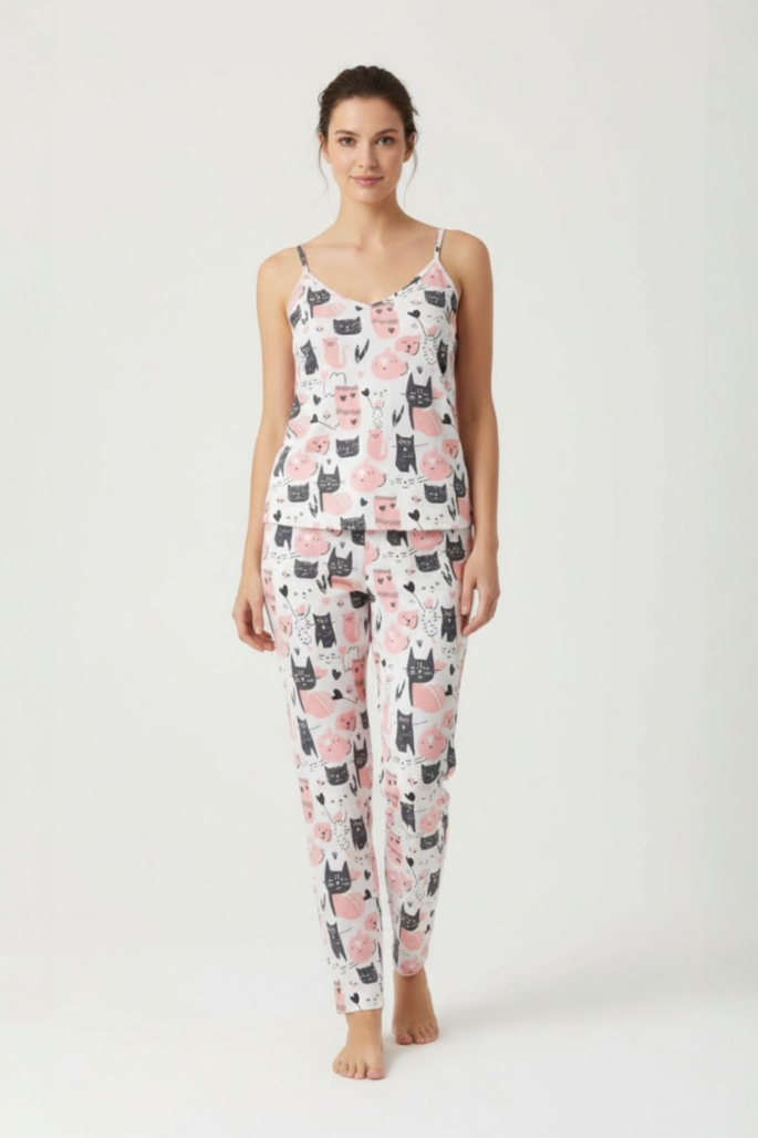 Pijama piel de durazno gaticos tiras ajustables