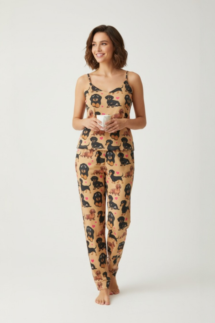 Pijama Piel de durazno tiras perrito Salchicha