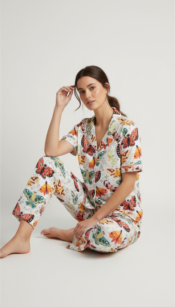 Pijama Mariposas Piel de Durazno Camisera