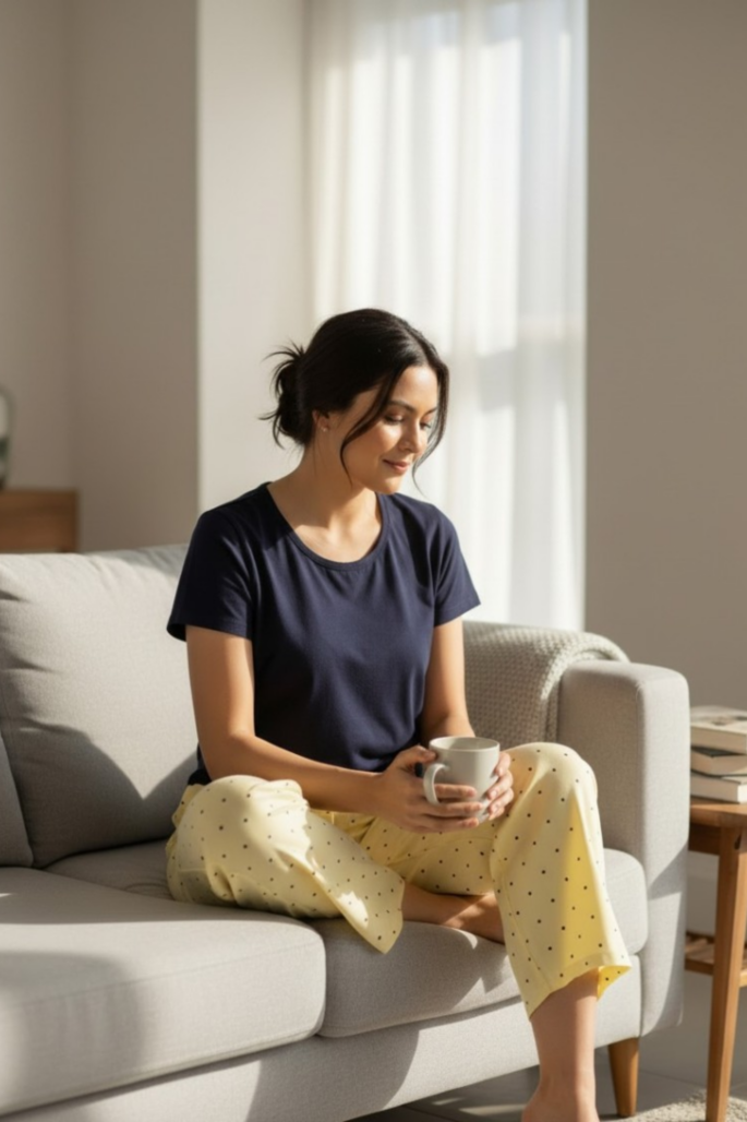 Pijama de Pantalón en Chali / Camiseta en Lycra Algodón