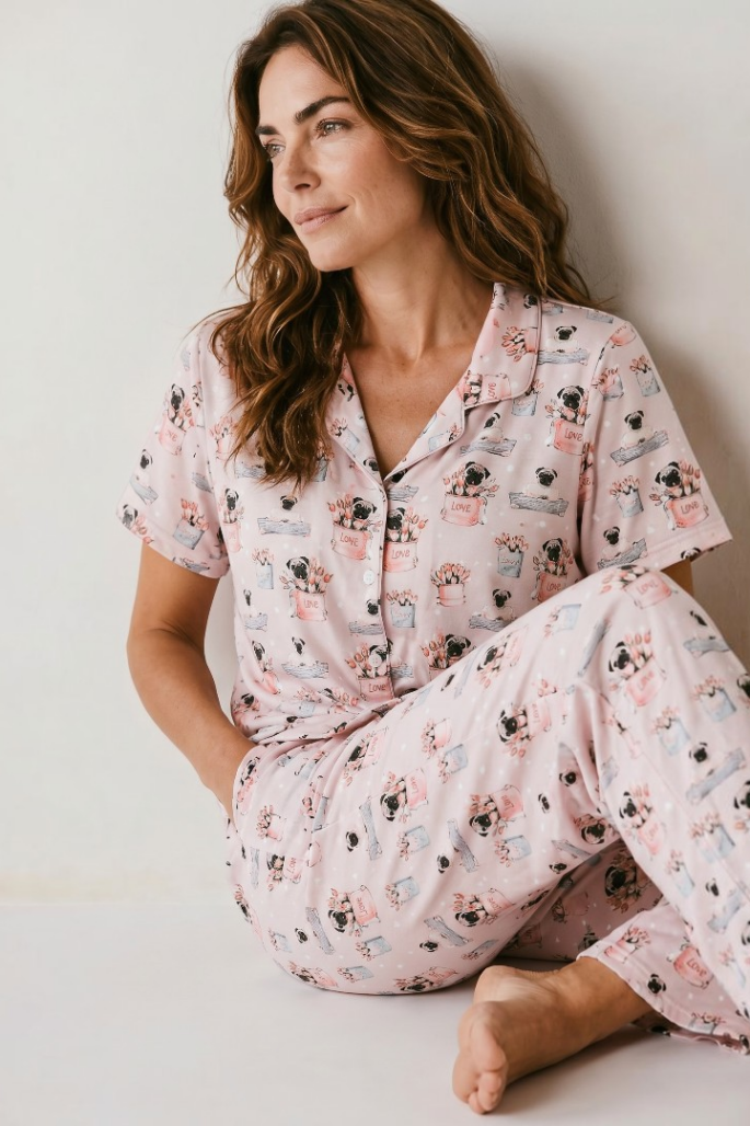 Pijama Estilo Camisero con Estampado Delicado