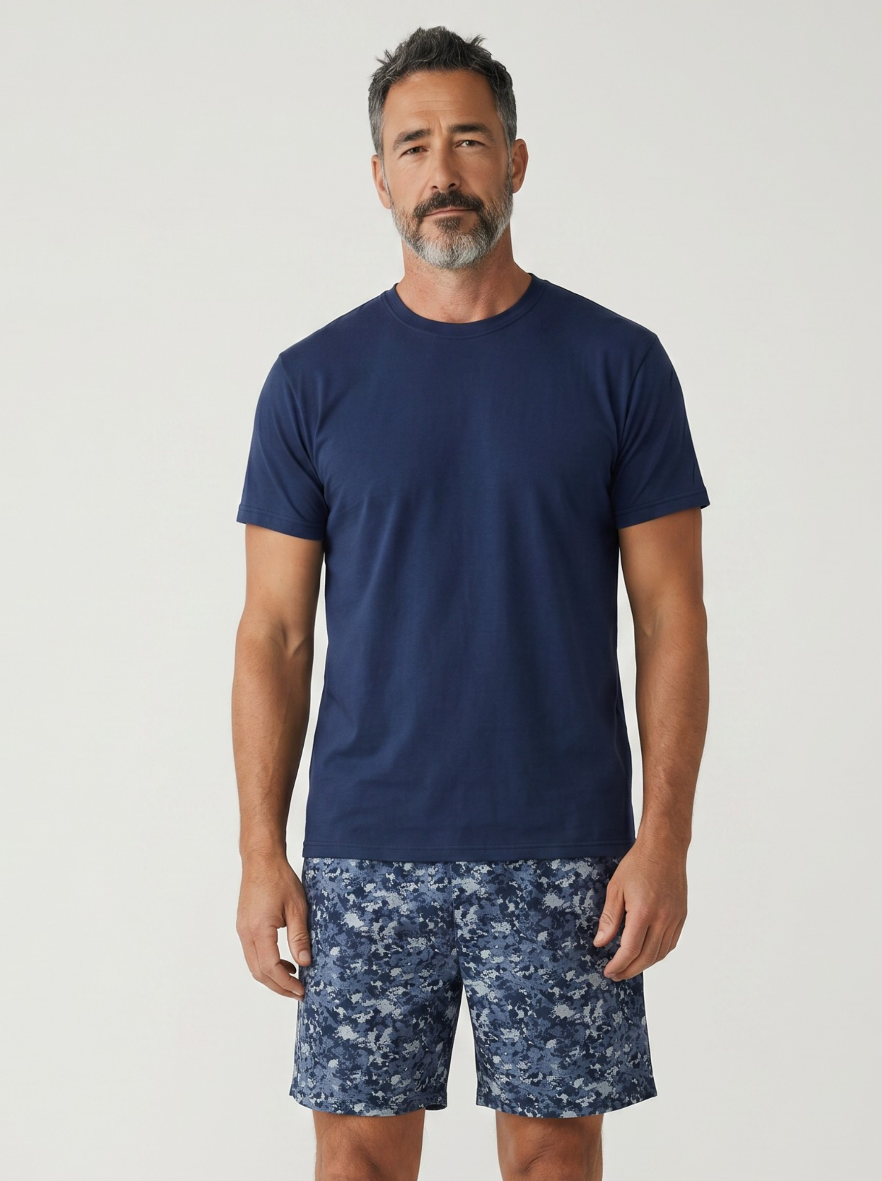 Pijama Hombre Corto largo estampado camuflado en tonos azules. - Image 3