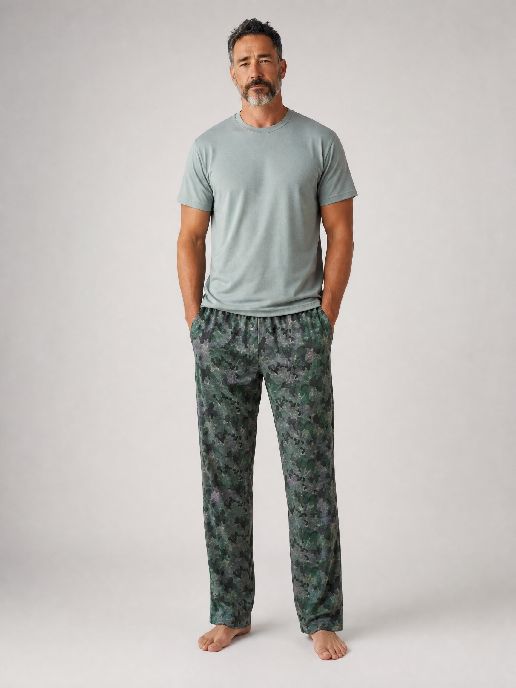 Pijama Hombre Pantalón largo estampado camuflado en tonos Verdes - Image 2