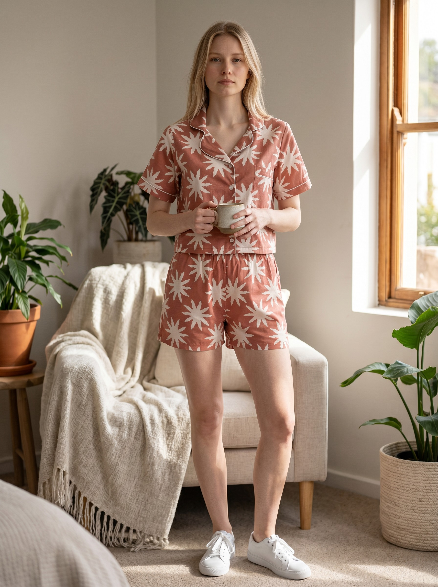 Pijama Femenina Sol de Terracota – Short y Camisa - Image 3