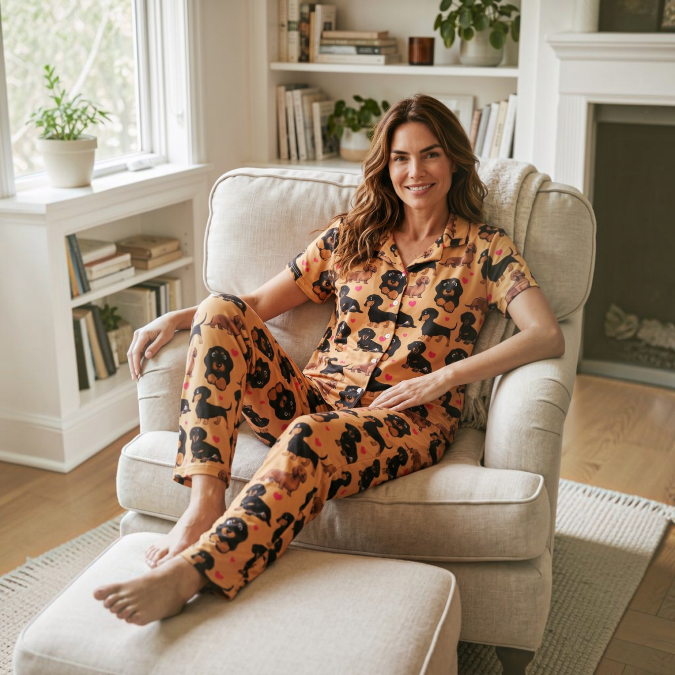 Pijama Femenina Dog Lovers Café – Pantalón Largo