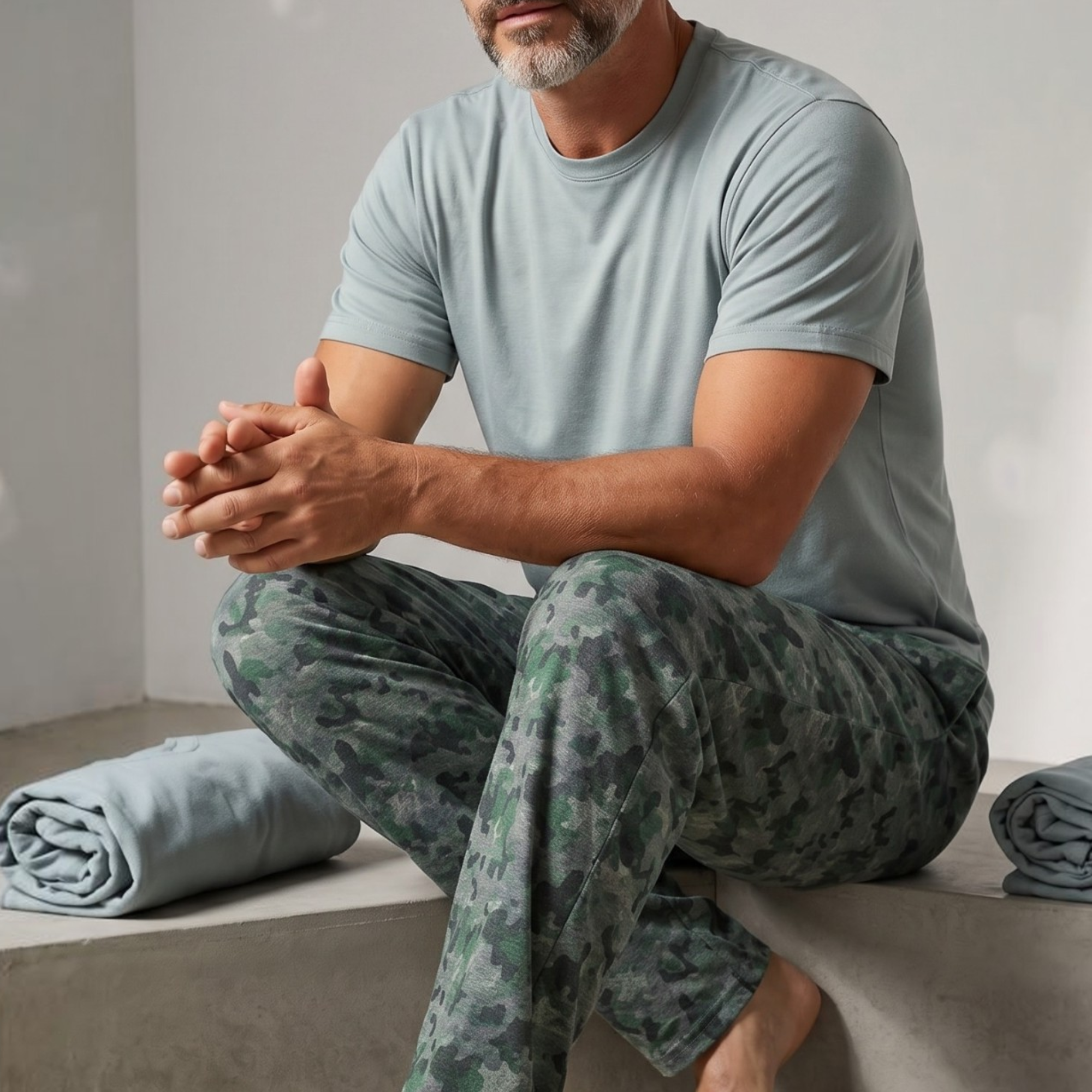 Pijama Hombre Pantalón largo estampado camuflado en tonos Verdes