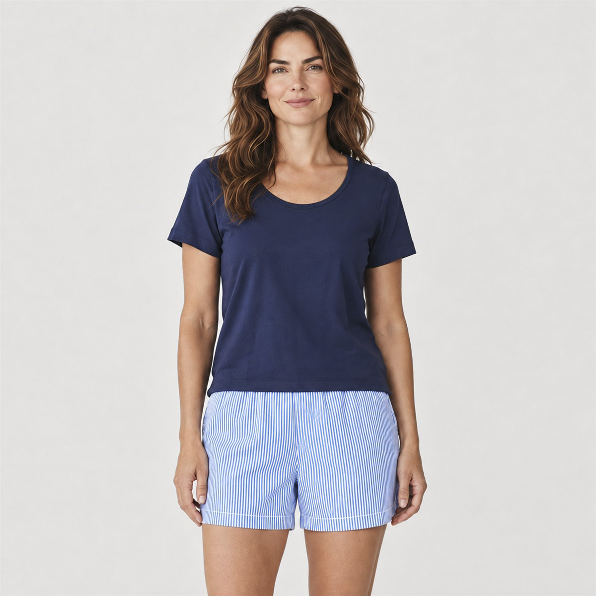 💙 Pijama Casual Rayas Azul en Algodón