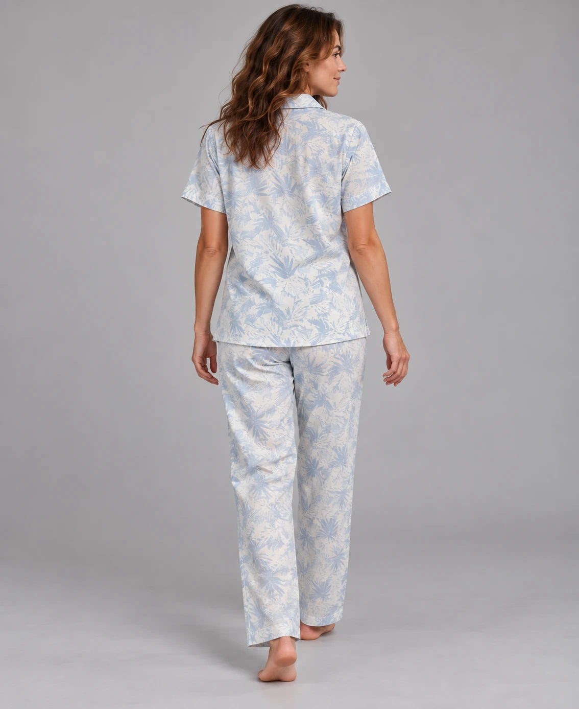 Pijama Pantalón en 100% Algodón con Estampado de Hojas Azules - Image 3